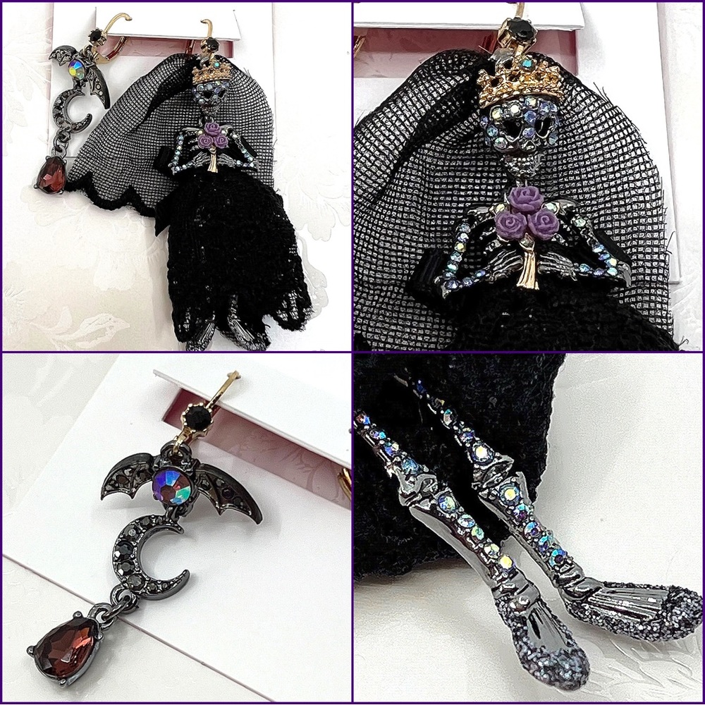 Betsey Johnson ‘Dark Magic’ Skeleton Bride Necklace & Earrings (2) Set NWT/HTF! - Picture 8 of 14